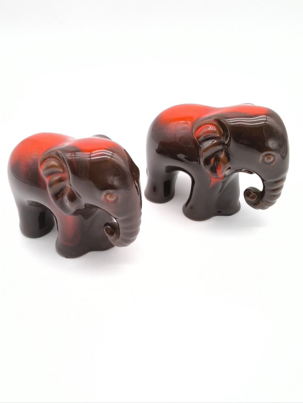 2 Elephant Figurines - Vintage Canadiana Pottery Drip Glaze